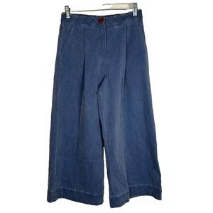 Corey Womens Sz 0 stretch denim pleated front cropped wide leg pants comfort